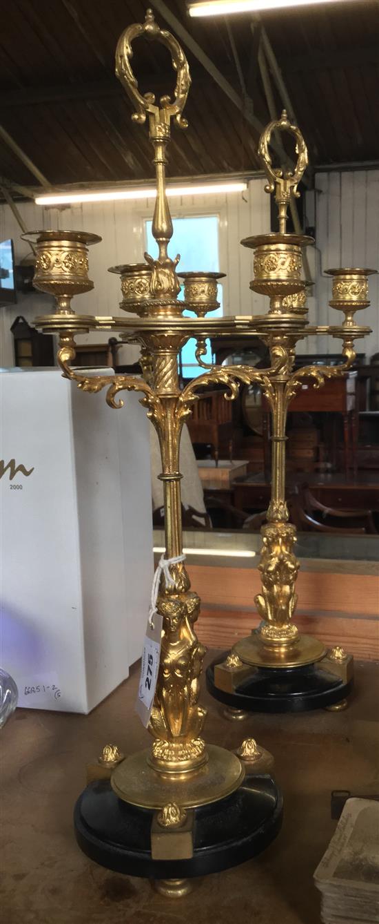 Pair of Regency style ormolu and marble figural candelabra